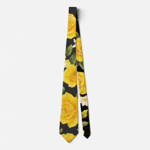 Golden Rose Elegance on Black Neck Tie