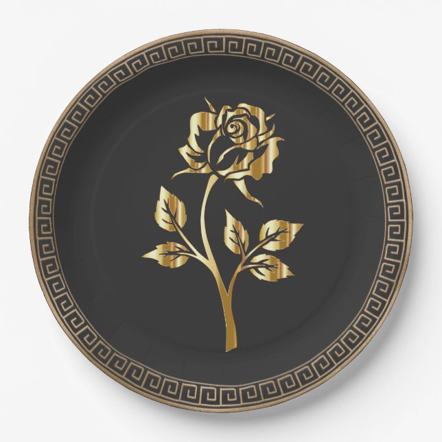 Golden Rose Elegance Paper Plates (Front)