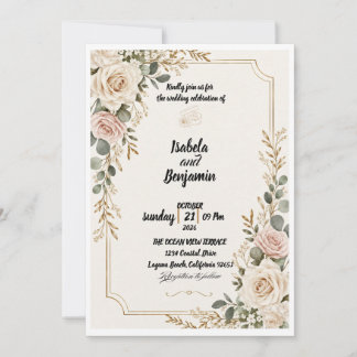 Golden Rose Elegance Wedding Invitation