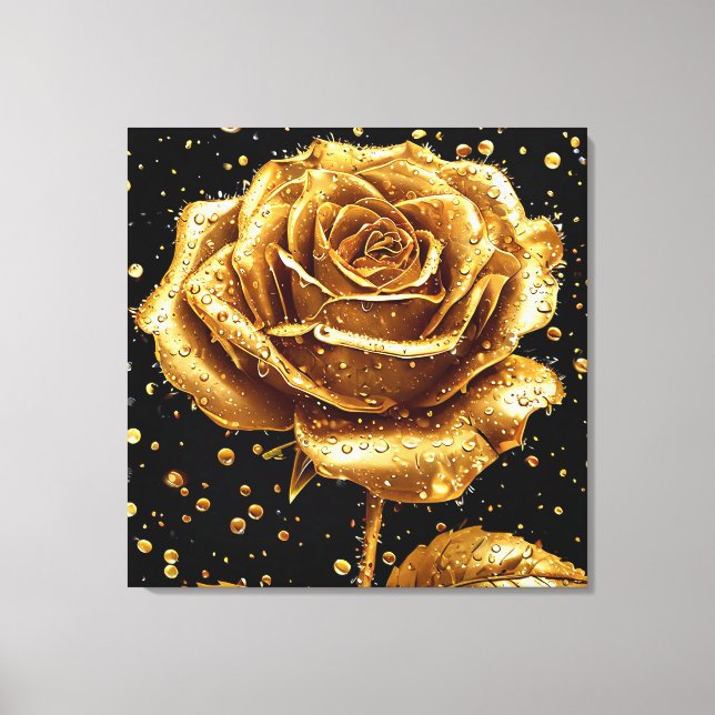 Golden rose flower canvas print (Front)