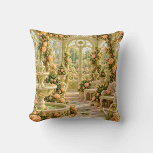 Golden Rose Fountain Botanical Conservatory Throw Pillow