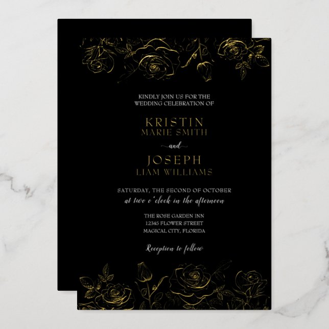 Golden Rose Garden Foil Invitation (Front/Back)