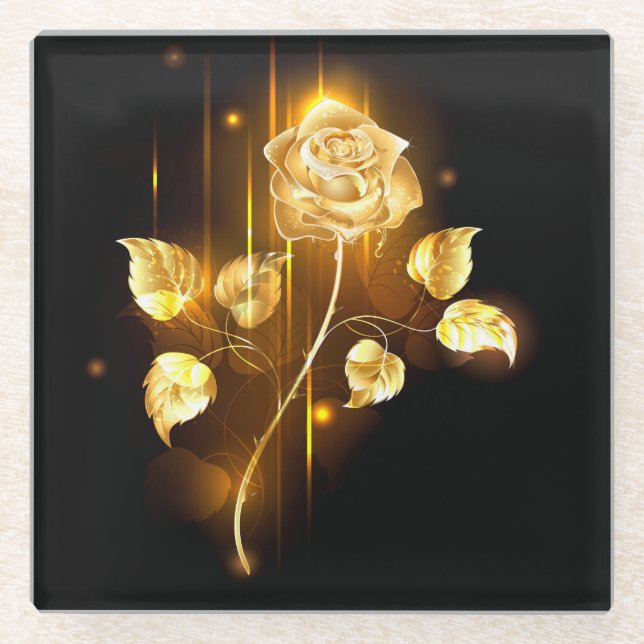 Golden rose ( gold rose ) glass coaster (Front)
