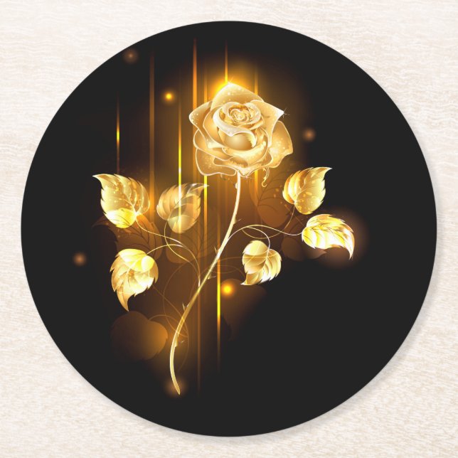 Golden rose ( gold rose ) round paper coaster (Front)