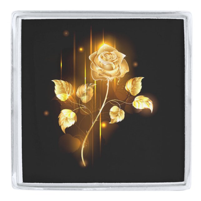Golden rose ( gold rose ) silver finish lapel pin (Front)