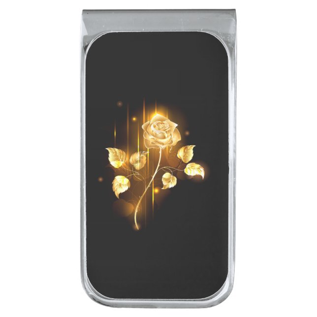 Golden rose ( gold rose ) silver finish money clip (Front Vertical)