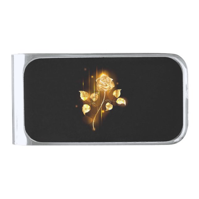 Golden rose ( gold rose ) silver finish money clip (Front)