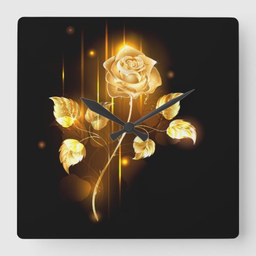 Golden rose  gold rose  square wall clock