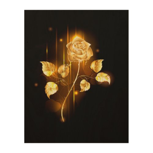 Golden rose  gold rose  wood wall art