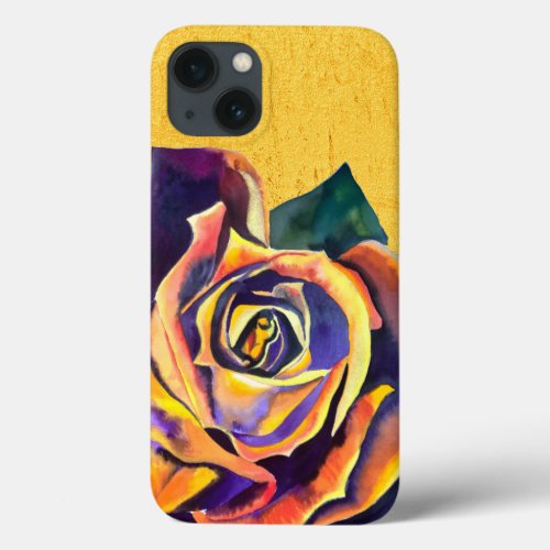 Golden Rose Gothic watercolor art iPhone 13 Case