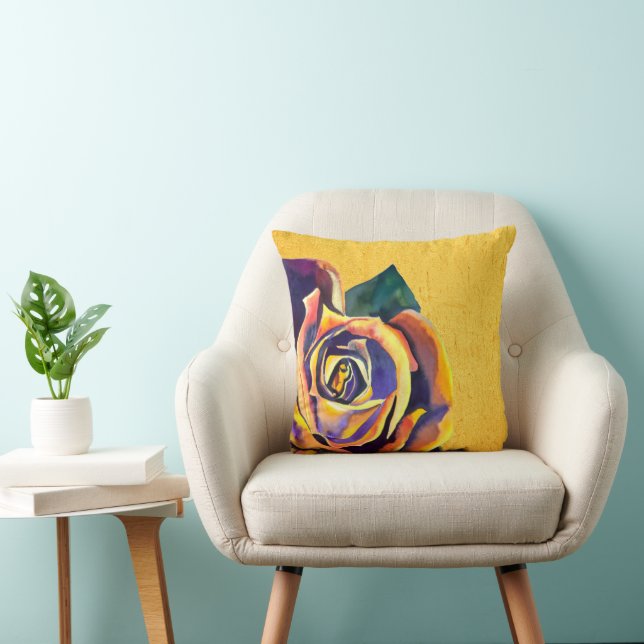 Golden Rose Gothic watercolor art Throw Pillow (Chair)