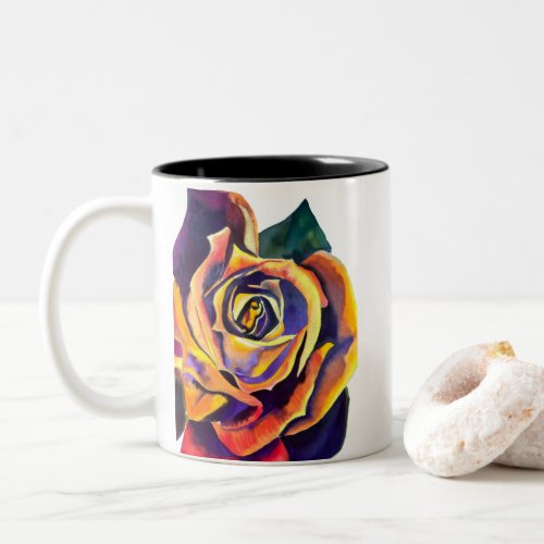 Golden Rose Gothic watercolor art Two_Tone Coffee Mug