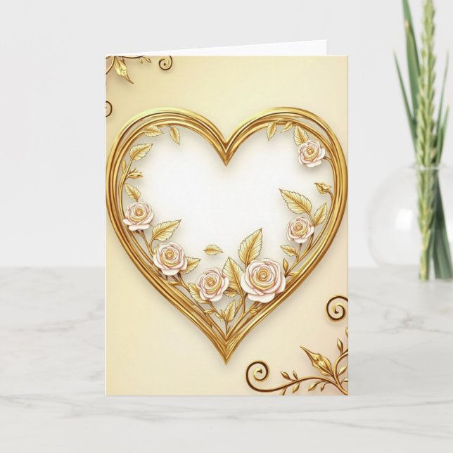 Golden Rose Heart Love Card (Front)