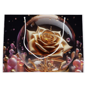 Golden rose in a globe large gift bag