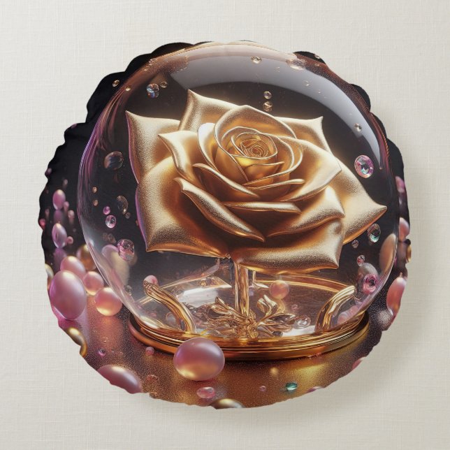 Golden rose in a globe round pillow (Front)