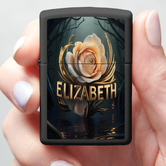 Golden Rose in the Forest Zippo Lighter (In Hand)