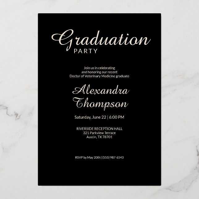 Golden Rose Ivory DVM Photo Graduation Party Foil Invitation (Back)