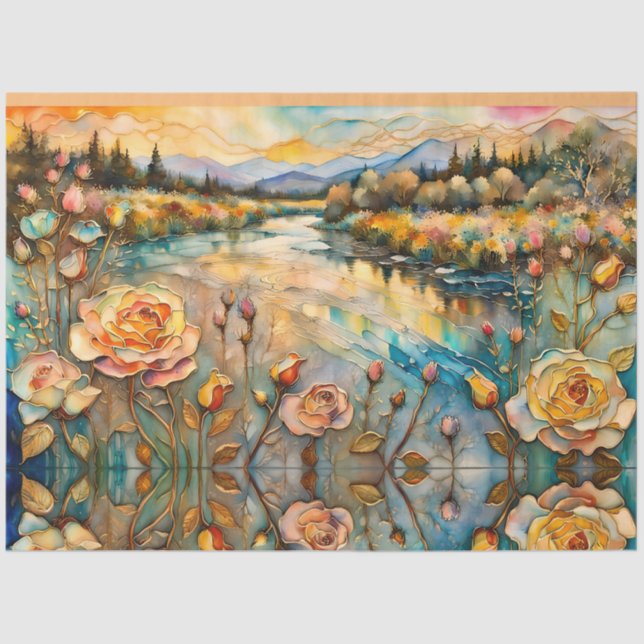 Golden Rose Mountain Valley Sunrise Tissue Paper (Front)