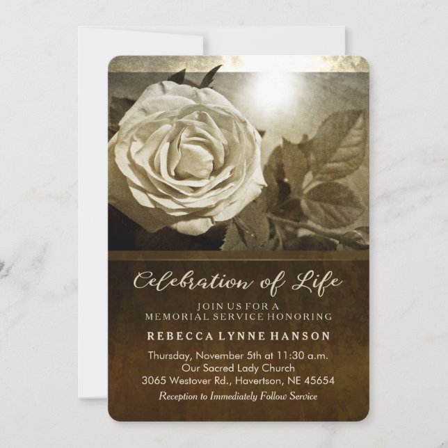 Golden Rose Nostalgia Memorial Service Invitation (Front)