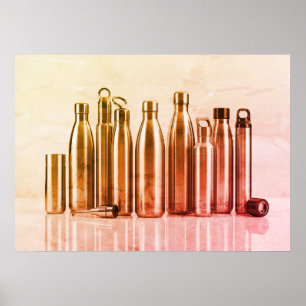Golden Rose Retro Steel Water Bottles on a Wall Poster