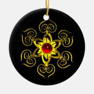GOLDEN ROSE RUBY ,Black Ceramic Ornament