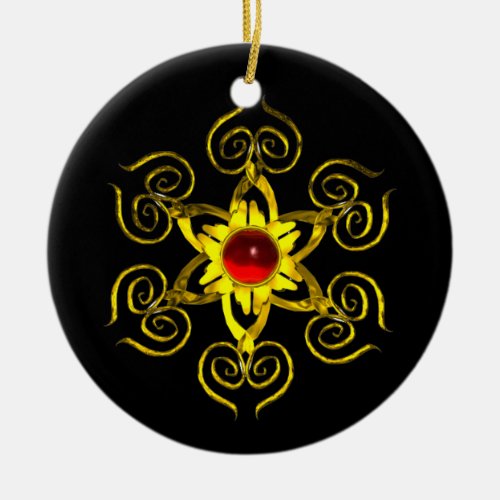 GOLDEN ROSE RUBY Black Ceramic Ornament