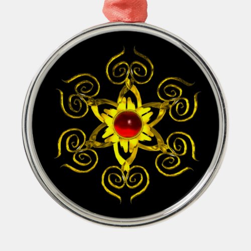 GOLDEN ROSE RUBY black Metal Ornament