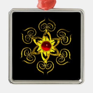 GOLDEN ROSE RUBY ,black Metal Ornament