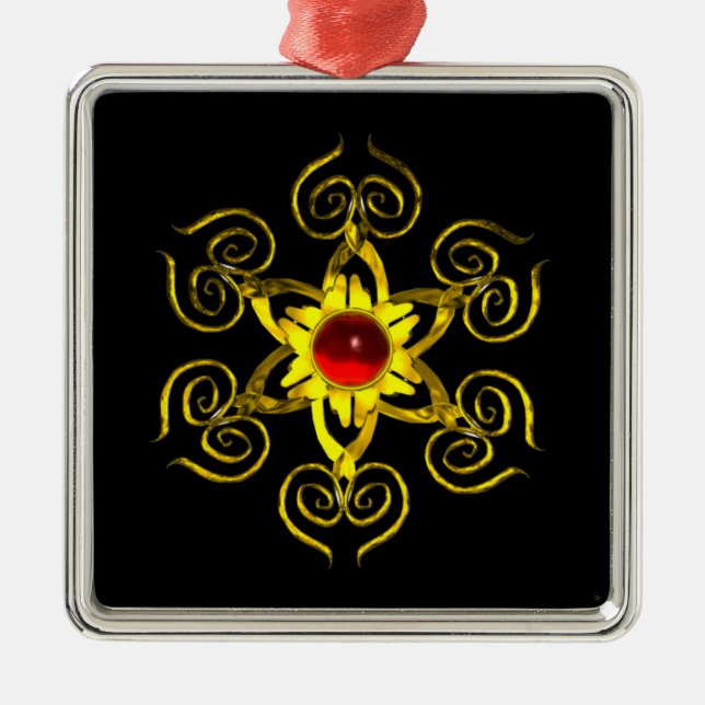 GOLDEN ROSE RUBY ,black Metal Ornament (Front)