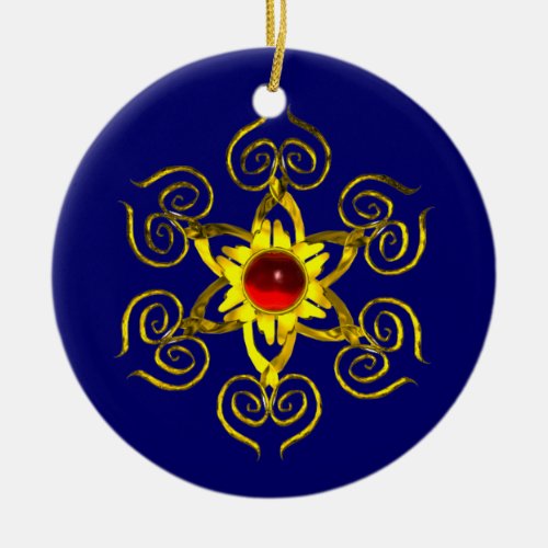 GOLDEN ROSE RUBY Blue and white Ceramic Ornament