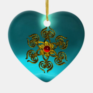 GOLDEN ROSE RUBY ,Blue Aquamarine ,Purple Pink Ceramic Ornament