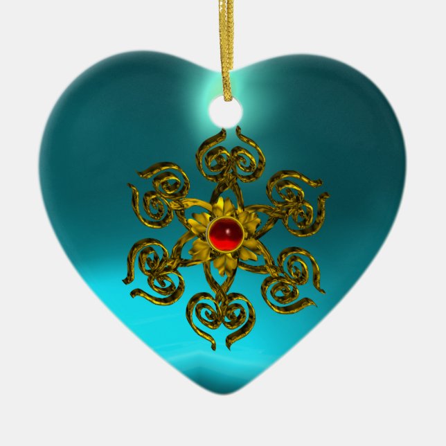 GOLDEN ROSE RUBY ,Blue Aquamarine ,Purple Pink Ceramic Ornament (Front)