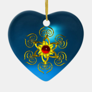 GOLDEN ROSE RUBY ,Blue Sapphire Heart Ceramic Ornament