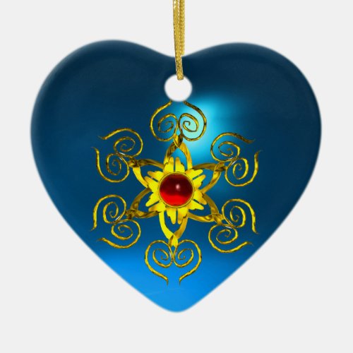 GOLDEN ROSE RUBY Blue Sapphire Heart Ceramic Ornament