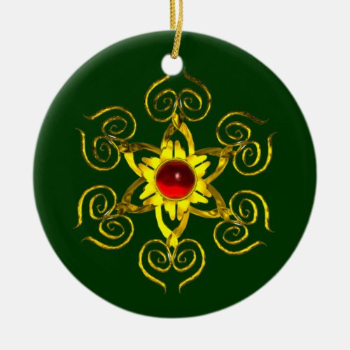 GOLDEN ROSE RUBY Green and white Ceramic Ornament