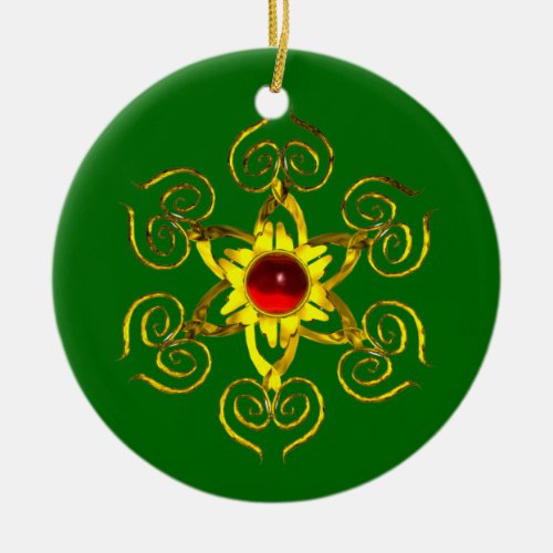 GOLDEN ROSE RUBY Green and white Ceramic Ornament