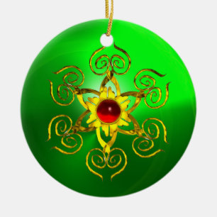 GOLDEN ROSE RUBY Green Emerald Ceramic Ornament