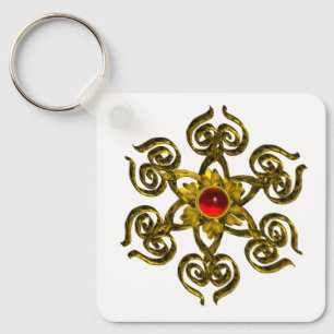 GOLDEN ROSE RUBY KEYCHAIN