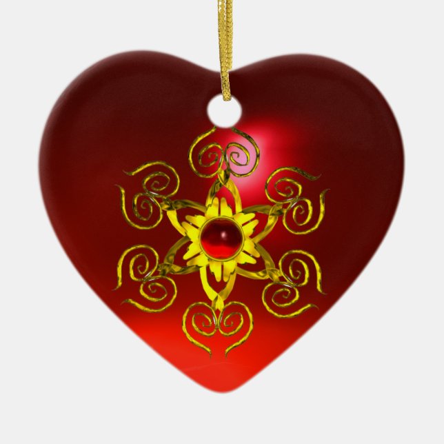 GOLDEN ROSE RUBY ,White Heart Ceramic Ornament (Front)