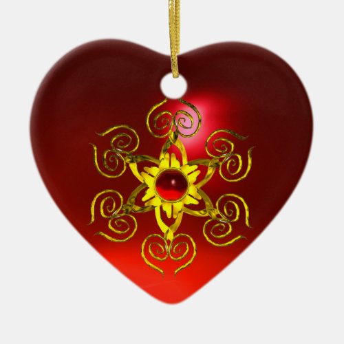 GOLDEN ROSE RUBY White Heart Ceramic Ornament
