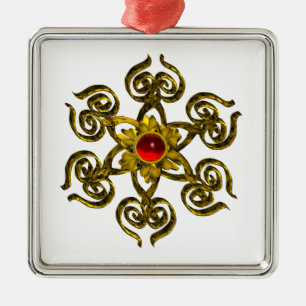 GOLDEN ROSE RUBY ,white Metal Ornament