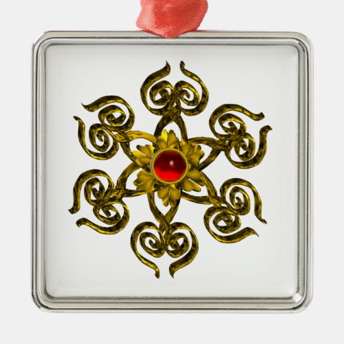 GOLDEN ROSE RUBY white Metal Ornament