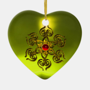 GOLDEN ROSE RUBY ,Yellow Topaz ,Purple Pink Ceramic Ornament