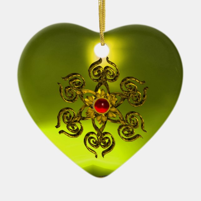 GOLDEN ROSE RUBY ,Yellow Topaz ,Purple Pink Ceramic Ornament (Front)