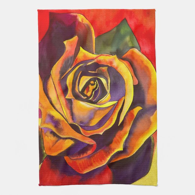 Golden Rose watercolor art Kitchen Towel (Vertical)