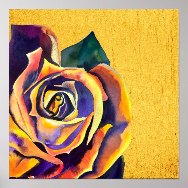 Golden Rose watercolor art Poster (Front)