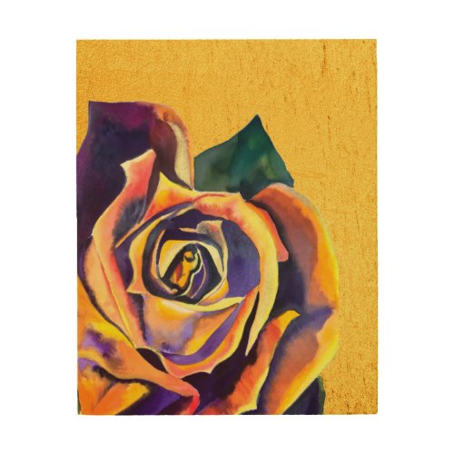 Golden Rose watercolor Wood Wall Art