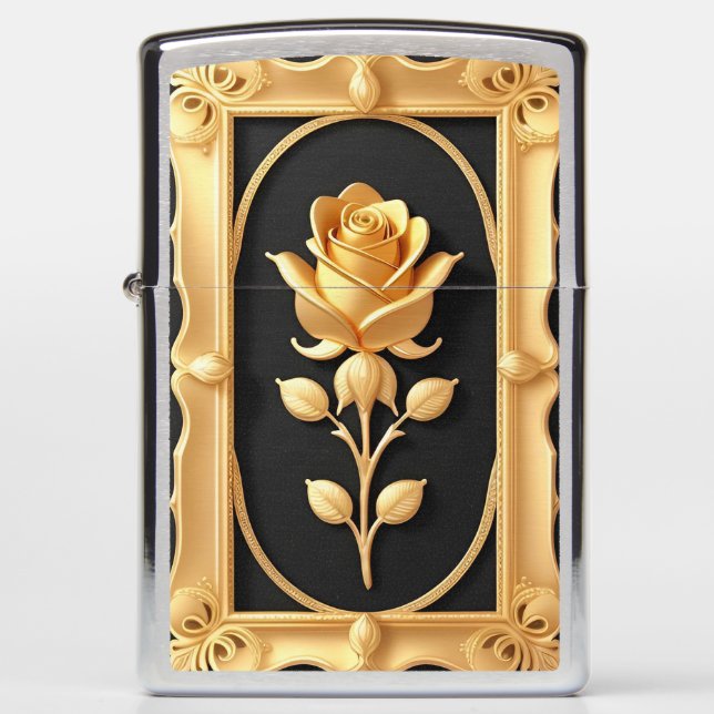 Golden Rose With Elegant Ornate Details Zippo Lighter (Front)