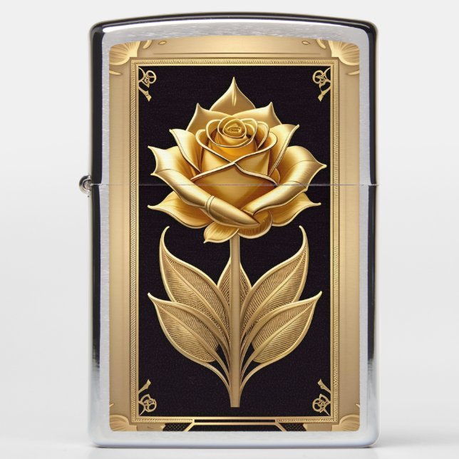 Golden Rose With Elegant Ornate Details Zippo Lighter (Front)