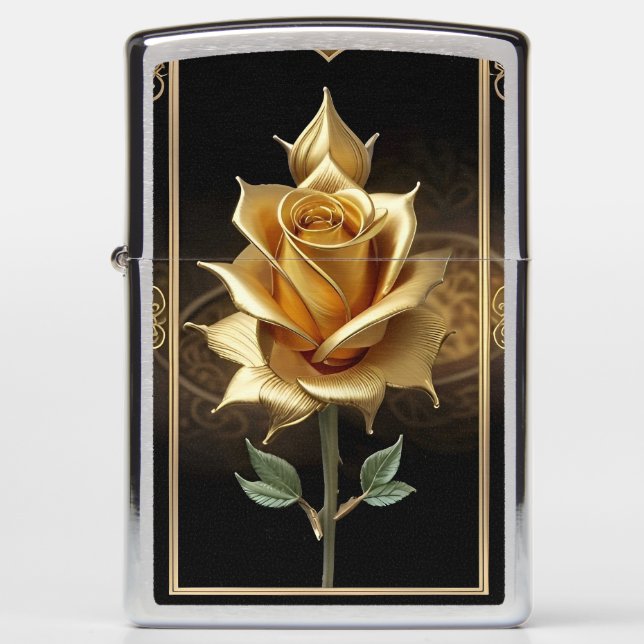 Golden Rose With Elegant Ornate Details Zippo Lighter (Front)